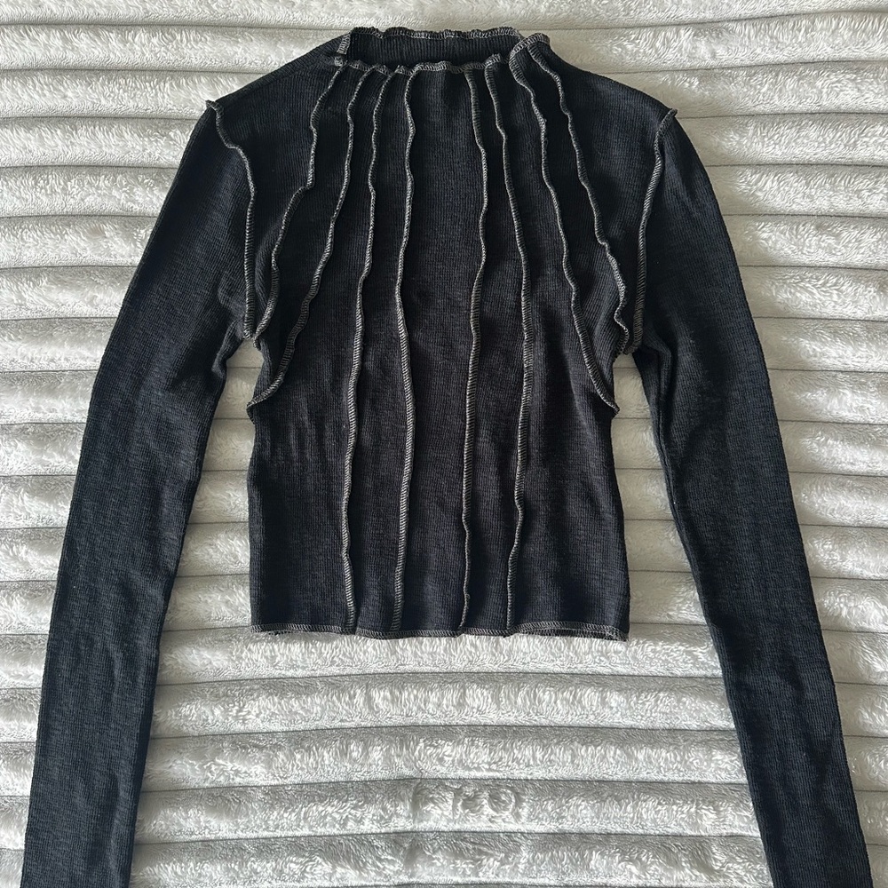 Urban Outfitters Black Textured Long Sleeve Top